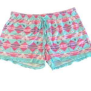 Simply Southern Light Blue & Pink Aztec Print Knit Pajama Shorts Size M/L NWT